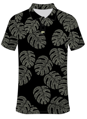 New Monstera Island Drifit Polo- Black/Creme