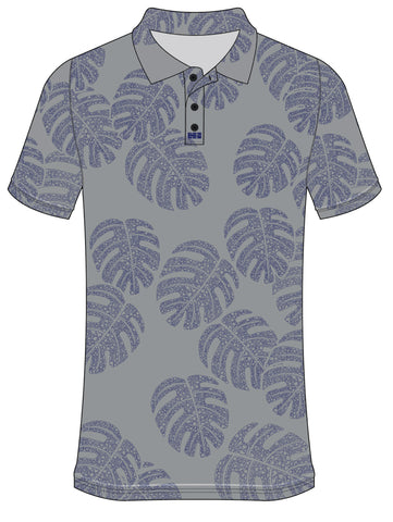 New Monstera Island Drifit Polo- Grey/Blue